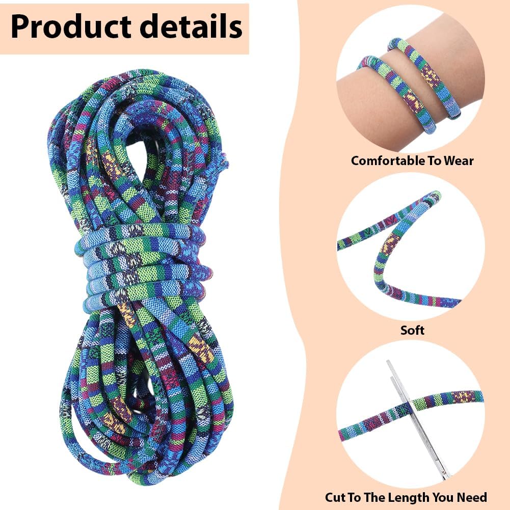 10 Yards Blue Ethnic Style Cloth Cord Bohemia Braid Round Friendship Rope Colorful Fabric Thread Polyester Colored Strings With Spool for Jewelry Making Necklaces Bracelets Beading Diy Craft
