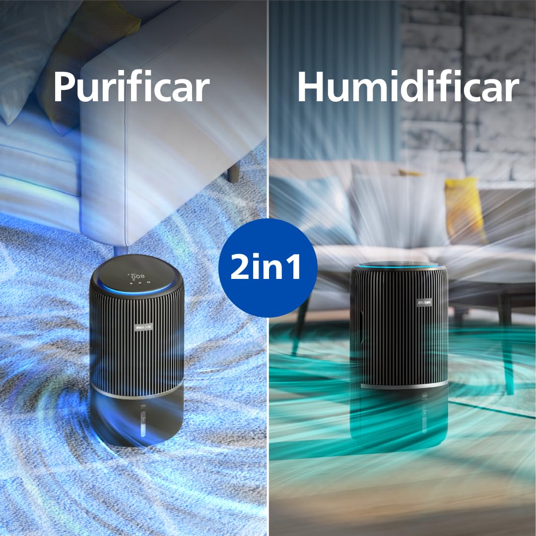 Philips 3400 Series Purificador y humidificador de aire 2 en 1, HEPA NanoProtect + filtro de carbón activo, humidificación higiénica a 650 ml/h, CADR 300 m³/h para 78 m² (AC3421/13)