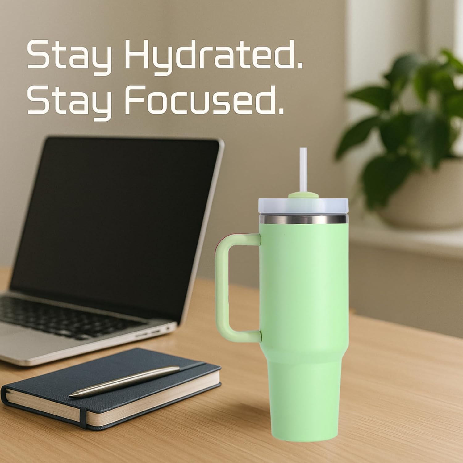 PRIMEWAVE 40oz Stainless Steel Tumbler with Straw – Leakproof Travel Mug with Handle | Double Wall Insulated, BPA-Free | Reusable Drinking Cup for Hot & Cold Drinks (GREEN) - Image 4