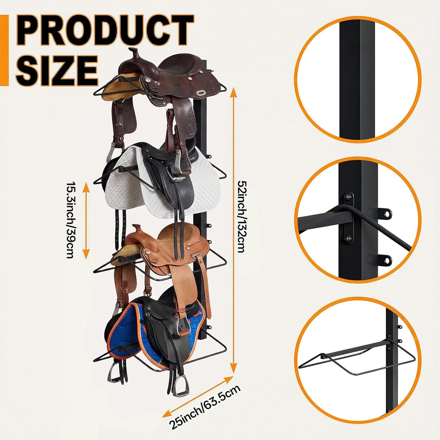 2 Pack 4 Tier Saddle Rack Wall Mount, Heavy Duty Horse Saddle Storage Rack, Equestrian Western and English Tack Storage, for Tack Room Organization, 52 x 25 x 11 Inch - Image 3
