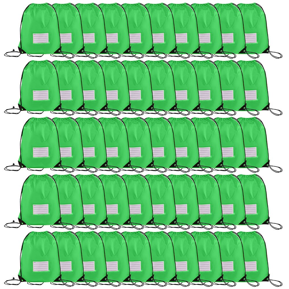 50 Pack Drawstring Bags,Bulk Draw String Backpack, DIY Gym Sports Cinch Bag Sackpack for Women Men, Green