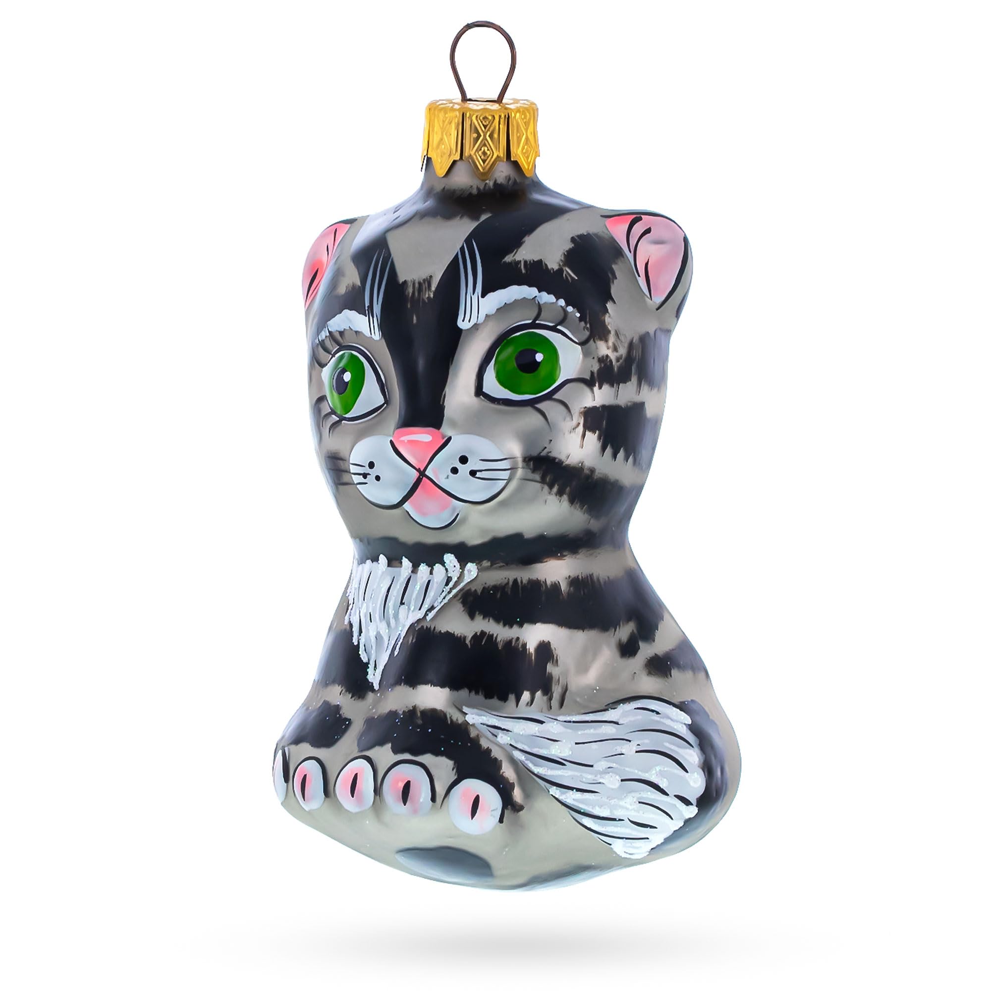 Ornement de Noël chat gris en verre soufflé BestPysanky decor sapin fete