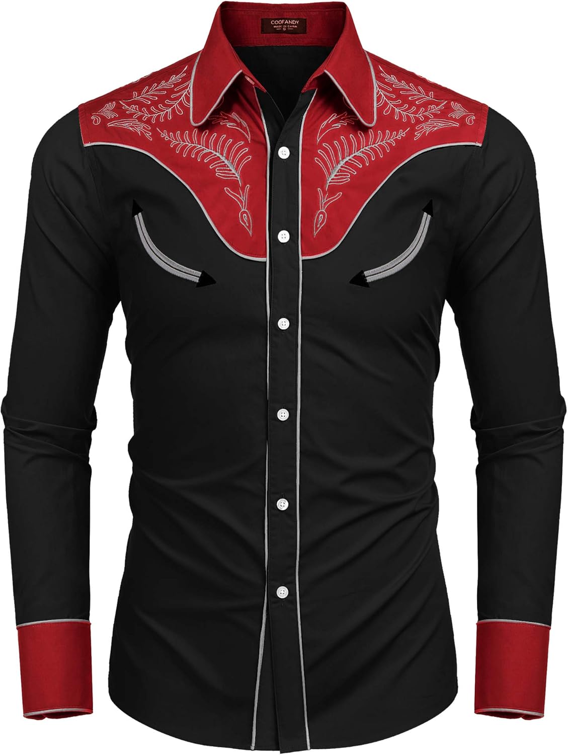 COOFANDY Men's Western Cowboy Shirt Casual Long Sleeve Button Down Cotton Shirts X-Large Cotton - Red & Black