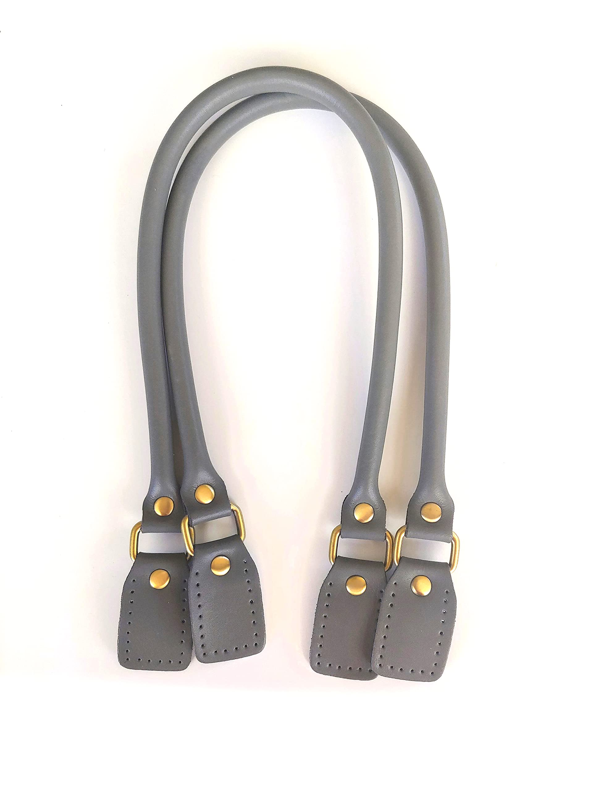 3dancraftit Pair of sew in microfiber PU leather handbag purse strap handles with Alloy Clasps for purse bag making replacement 1/2" / 60cm Dark gray T265