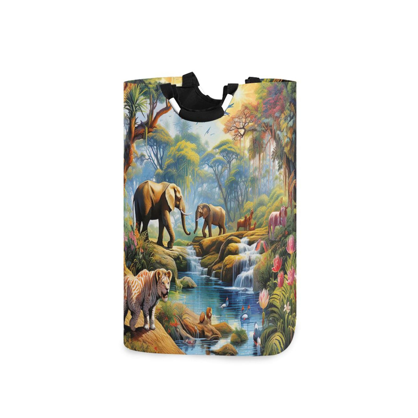 Jihqo Laundry Hamper Basket Beautiful Forest Animals Collapsible Nursery Storage Bin Waterproof Clothing Baskets for Home Bedroom Bathroom Washing Room