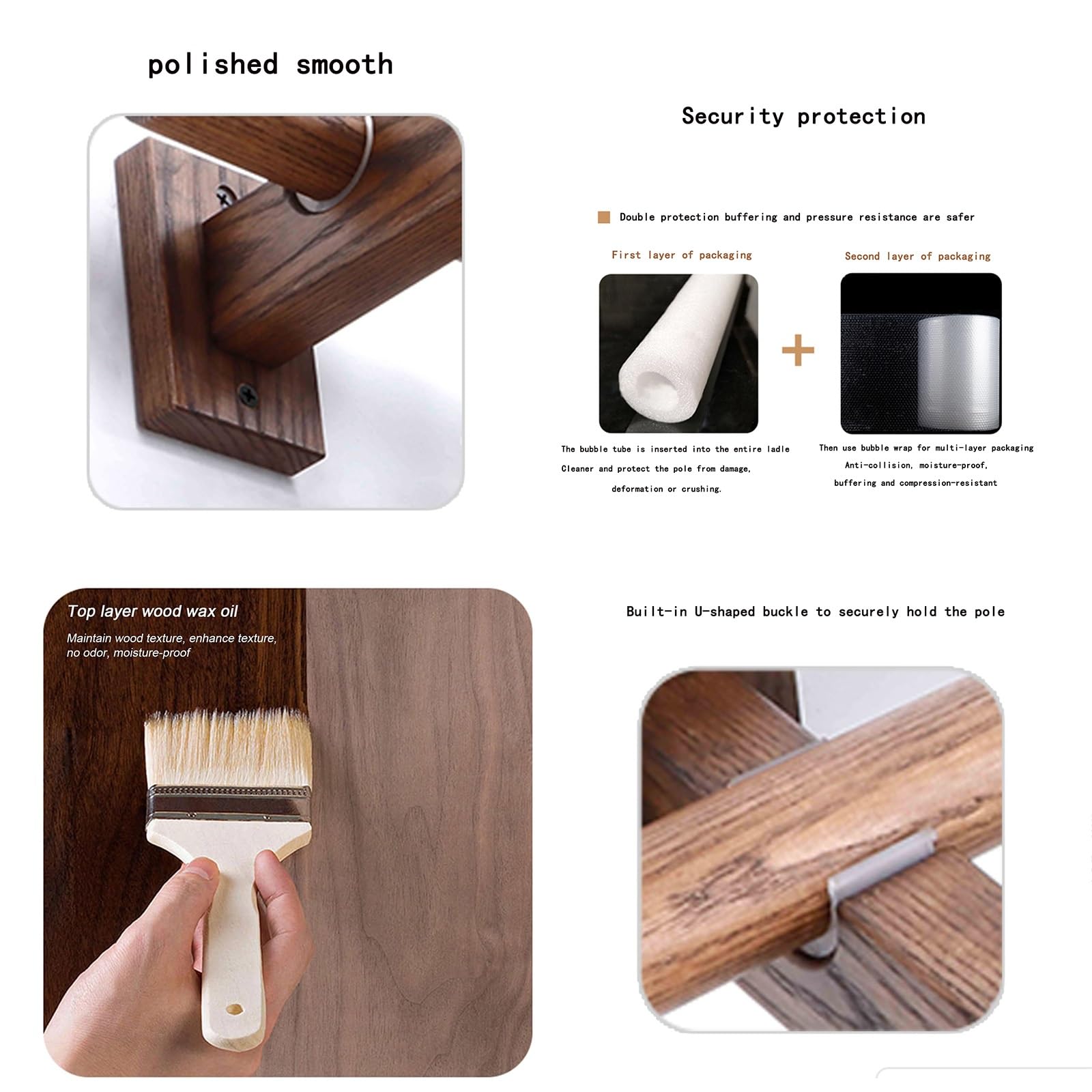 Support de tringle unique en bois de noyer massif pour tringles à rideaux – 100 cm – Design élégant, idéal pour les stores romains et les rideaux coulissants, durable et élégant décoration d'intérieur