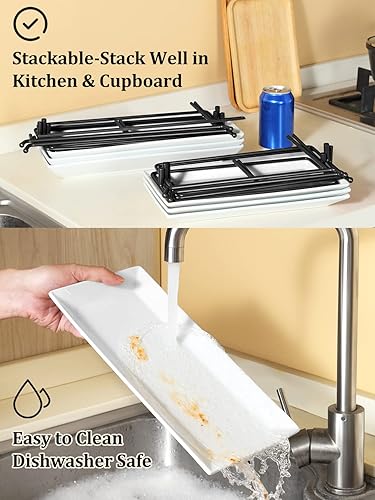 Miniatura 6 de Yedio Juego de bandejas para servir de 3 niveles de porcelana de 12 pulgadas, bandejas para servir escalonadas, soporte plegable más resistente con