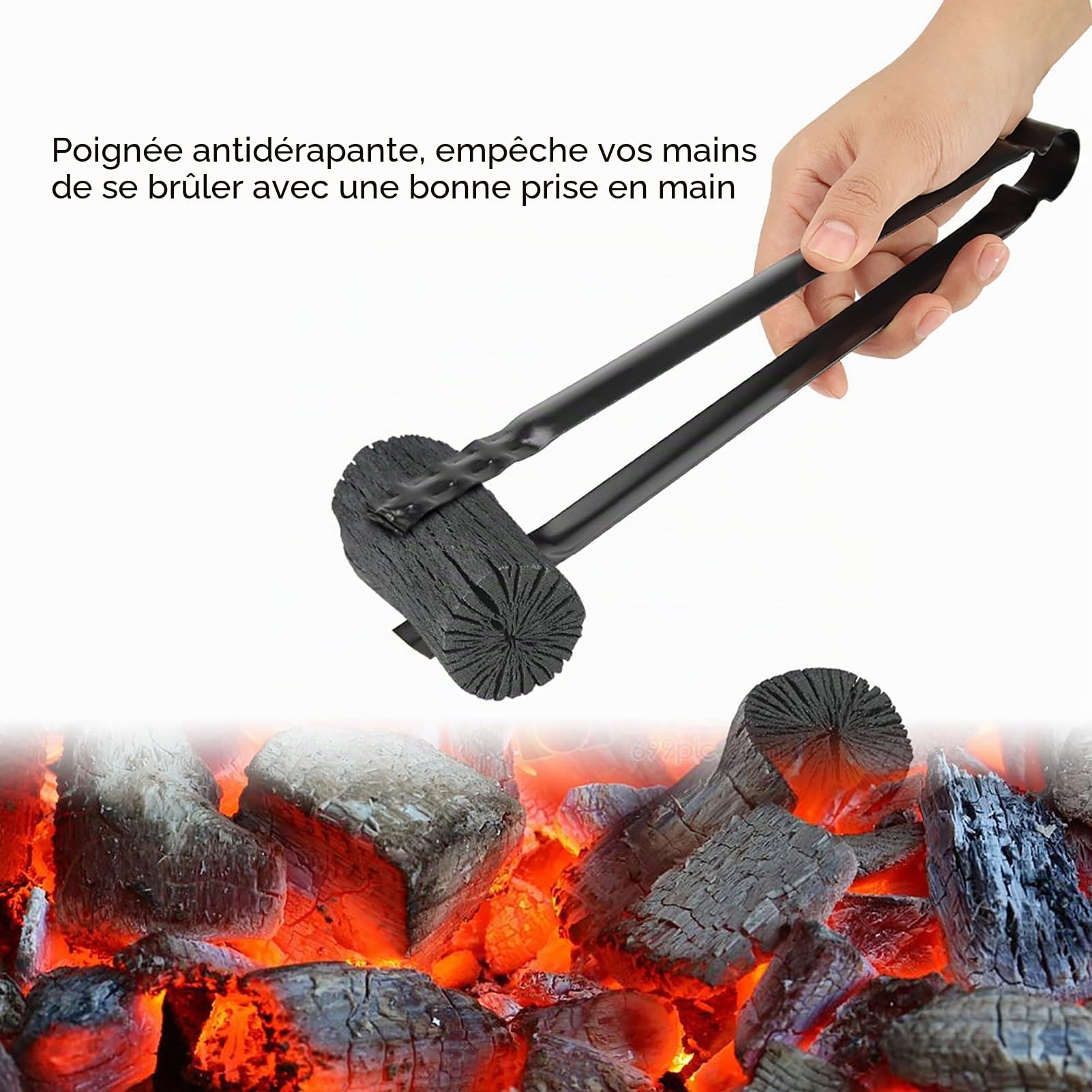 TOPINCN Pince à Charbon Multifonction en Métal avec Poignée Résistante à la Chaleur pour Cuisine, Barbecue, Pique-Nique