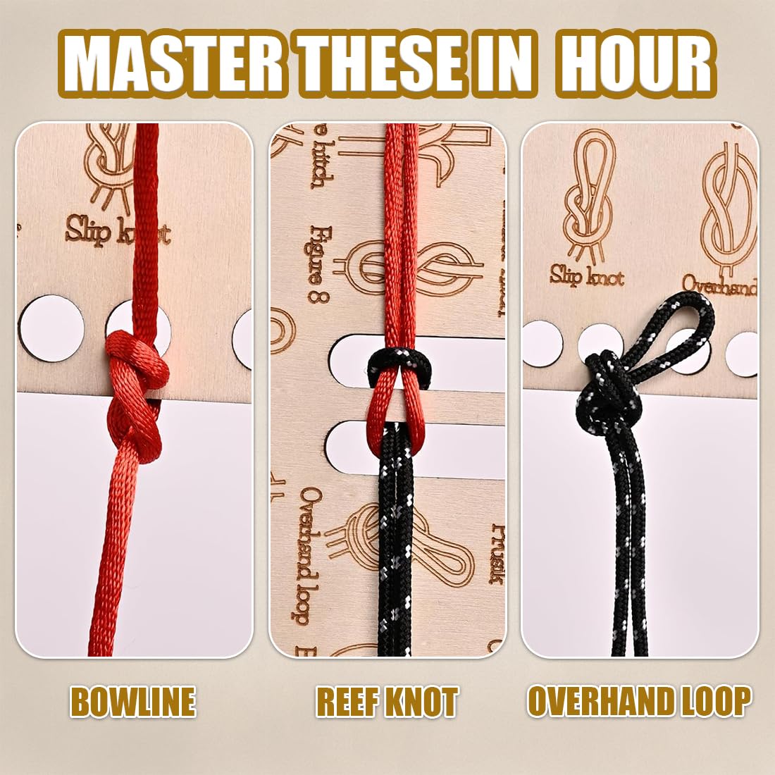 1 Kit Tabla De Práctica Para Hacer Nudos, Kit Entrenamiento De Nudos De Madera, 16 Esenciales Con Cuerdas Paracord, Para Exteriores, Supervivencia, Acampada Y Escalada