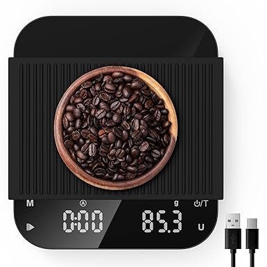 Rechargeable Coffee Scale, 0.1 g/3kg High Precision Espresso Scale with LED Display and 2 Timer Modes,6 Weighing Units,Silicone Protective Case.