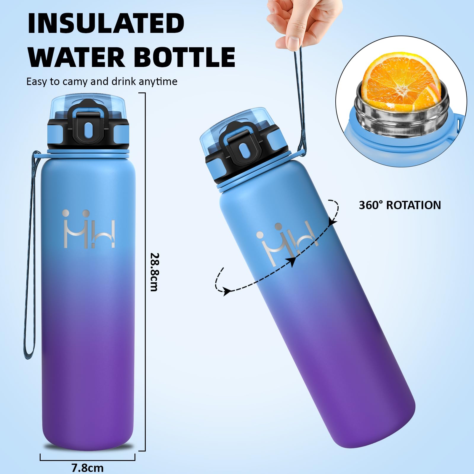Botella Agua Acero Inoxidable 1 litro - Botella Termica - Cantimplora Gym- A Prueba de Fugas - Cantimplora sin Bpa- Mantiene 24H Frio/12H Calor, Termo para Deportes, Cámping, Gimnasio, Oficina — view 6