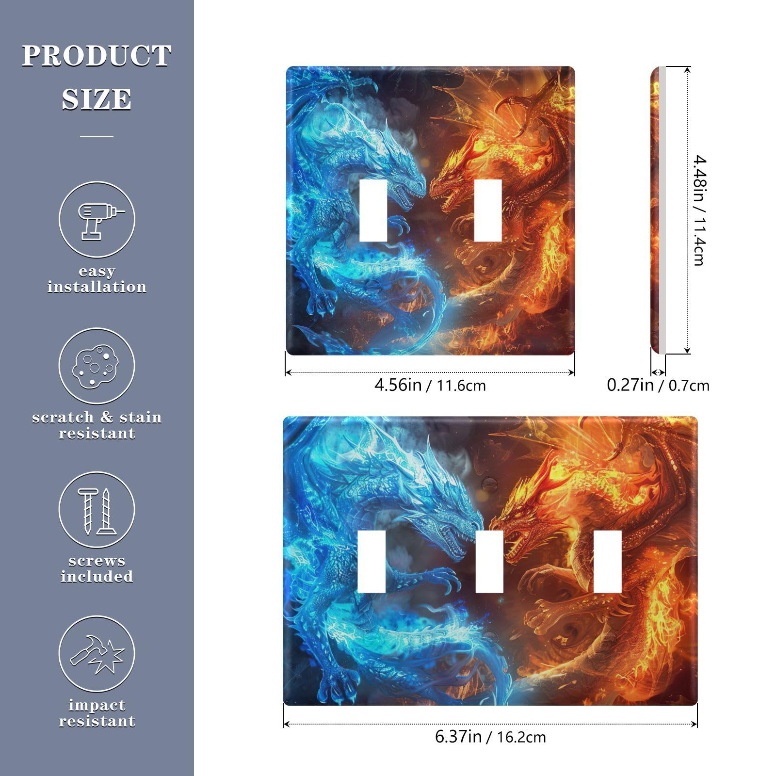 UMIRIKO Blue Ice Flame Dragon Fighting Fire Flame Dragon Light Switch Cover Plate Covers Decorative Double Toggle Home Decor 202b6291