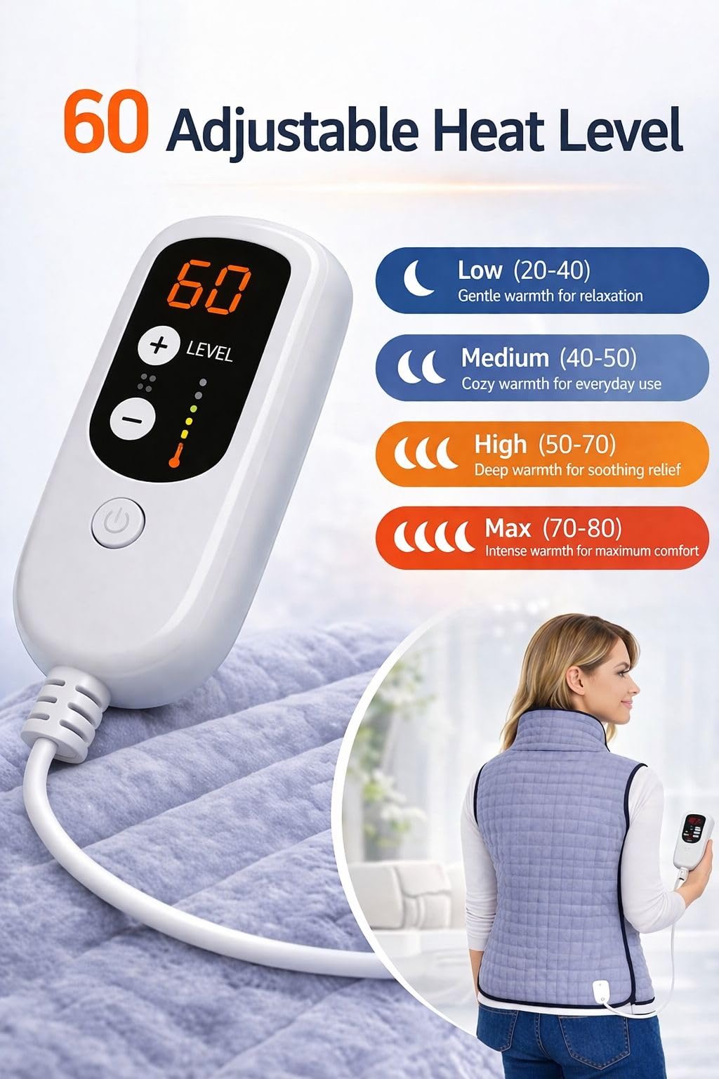 Odessey Heated Back Neck and Shoulder Wrap – Electric Heating Jacket with Digital Temperature Display (20°C-80°C) – Adjustable Velcro Closure & High Collar – Fast-Heating Lightweight Thermal Pad for Pain Relief — Amazon image 3