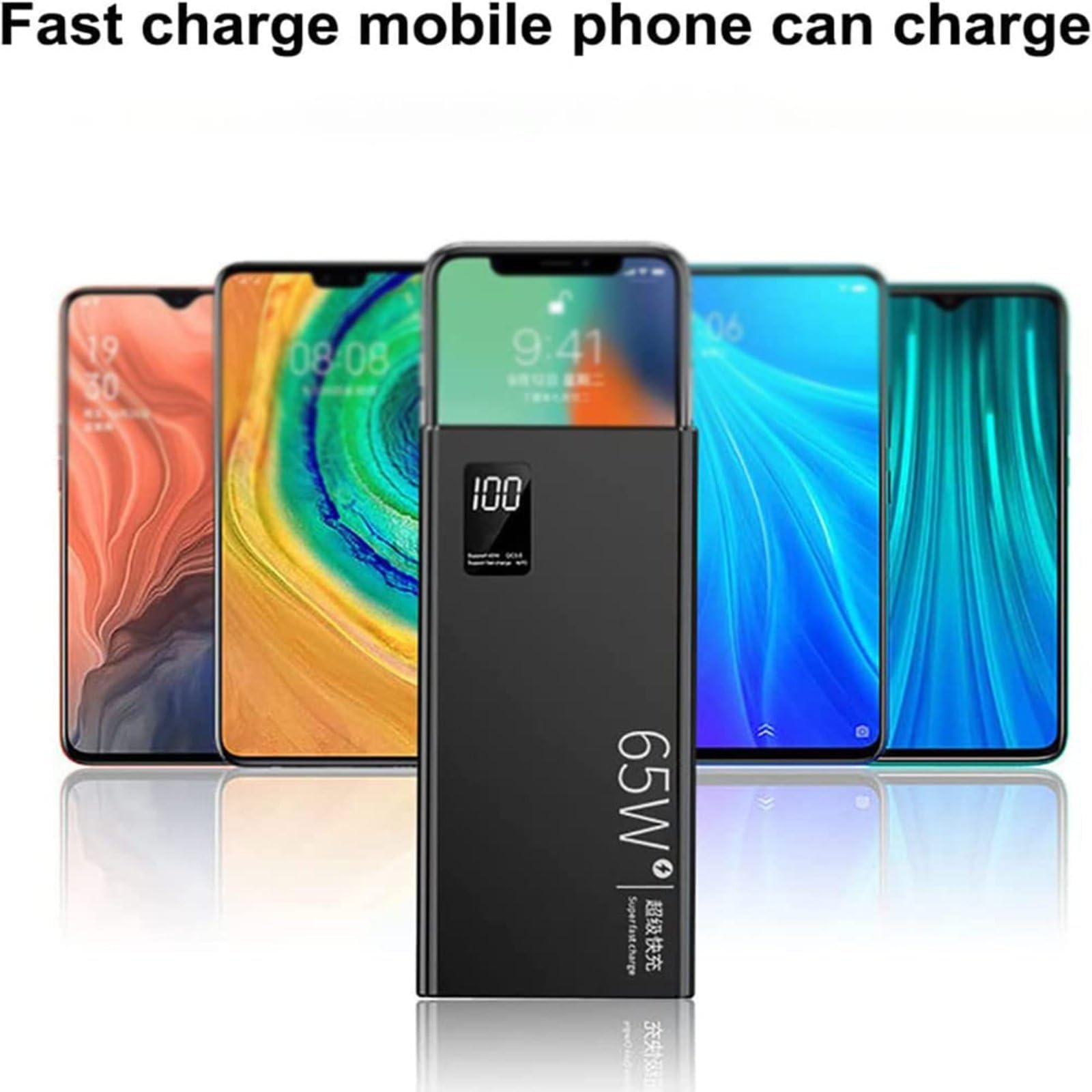 Móvil Portátil Batería Externa Cargador Portátil De 65W 50000Mah Power Bank, PD 20W QC3.0 Power Bank De Carga Rápida Batería Externa con Pantalla LED, Cargador De Energía De Emergencia para