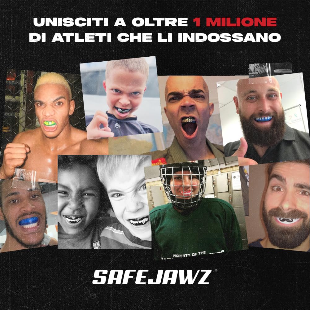 SAFEJAWZ Nitro Paradenti Sportivo Adulti e Bambini Contatto Completo per Tutti Gli Sport, tra Cui Rugby, MMA, Hockey, Judo Arti Marziali e Boxe (Grigio)