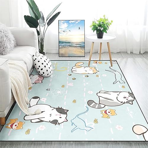 Miniatura 2 de Alfombra de gatos de dibujos animados para niñas, bonita decoración de habitación de niños, alfombra con temática de animales azules, alfombra ultra
