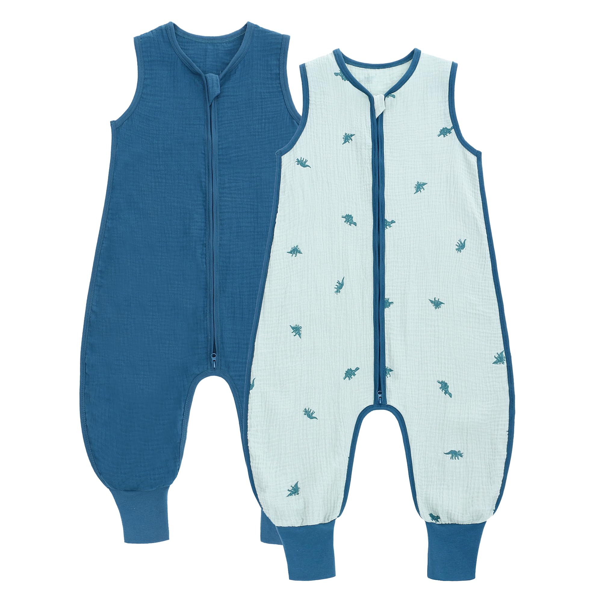 amo nenes 2er Pack Baby Schlafsack Sommer mit Füßen 0.5 Tog Sommerschlafsack 100% Baumwolle Musselin Atmungsaktiv für Jungen und Mädchen, Dinosaurier, 3-12 M
