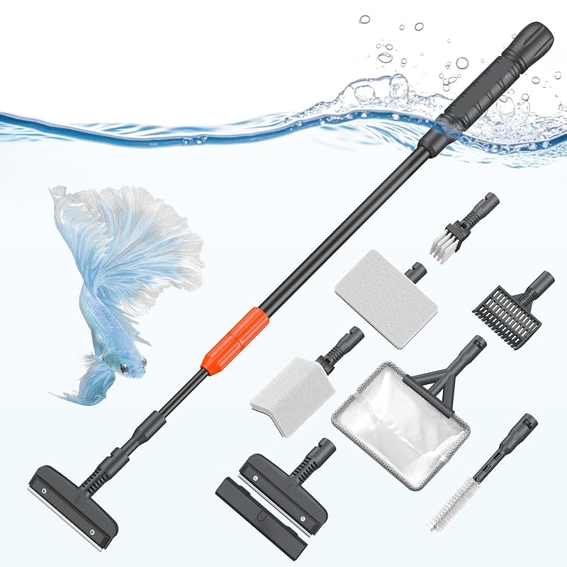 Kit de Limpeza para Aquário Pawfly 7 em 1 com Raspador de Algas, Escovas, Rodo para Cascalho e Rede