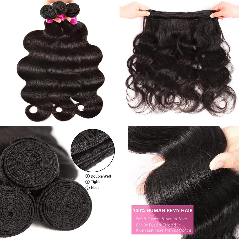 Amazon.com : Body Wave Human Hair 3 Bundles with Closure(18  display picture 1