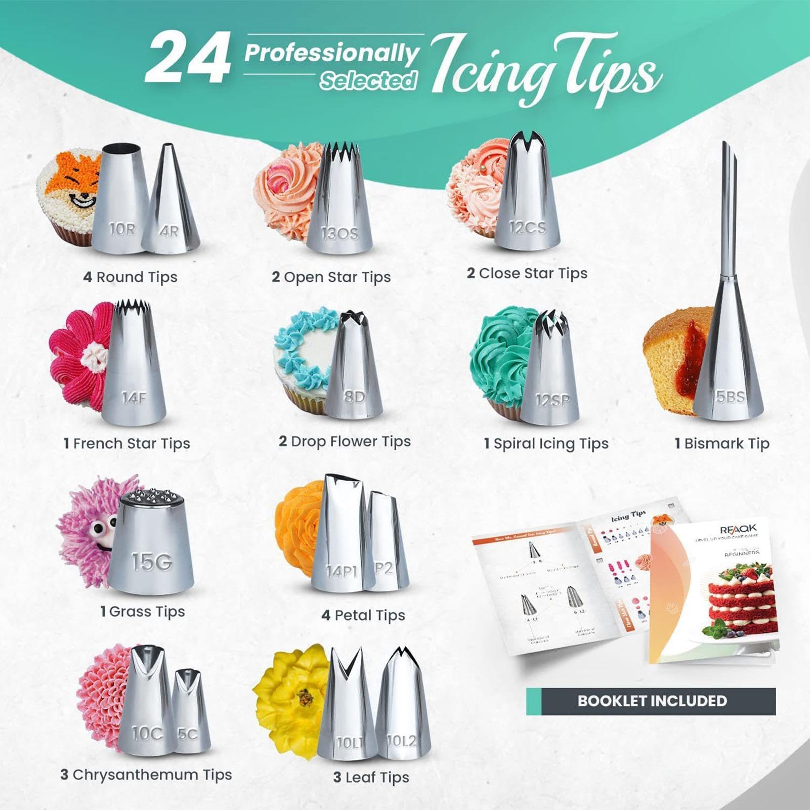 Generisch Kit de decoración de pasteles – 64 herramientas profesionales | con plato giratorio incluido, instrucciones fáciles de principiantes, distribuir eficientemente accesorios para hornear para