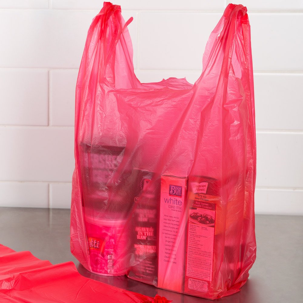 RG Large Plastic Grocery T-shirts Carry-out Bag Red Unprinted 12 X 6 X 21 (300, RED)
