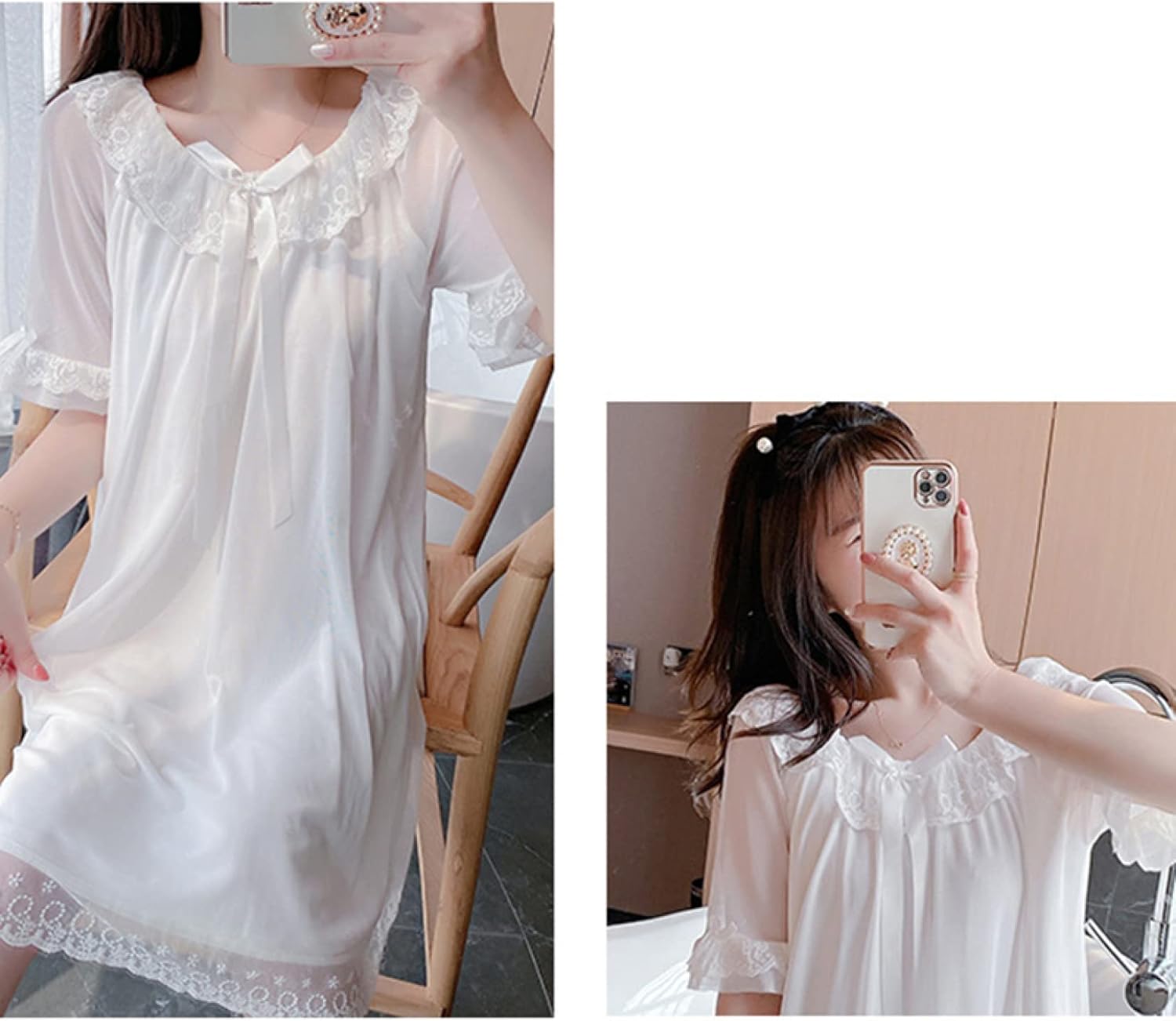 [シュウカ] ネグリジェ フェミニン スウィート ネグリジェ ルームウェア リボンタイ レディース S 半袖 レース ピンク 姫 ロ