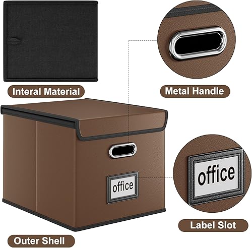 Vista 246 de Huolewa Cajas organizadoras de archivos con tapas, plegables de lino para colgar y almacenar con tobogán de plástico para oficina/decoración/hogar