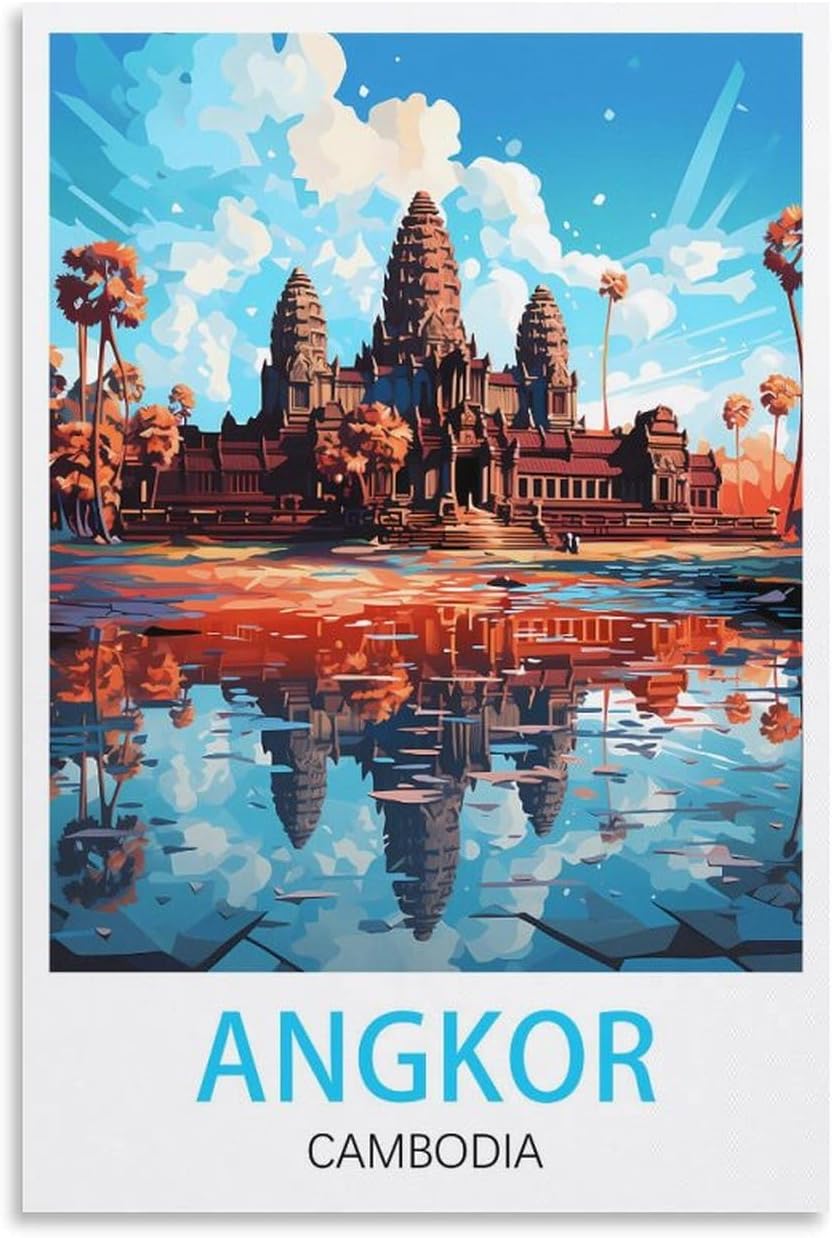 LNUYITR Angkor Cambodia Vintage Travel Posters 16x24inch(40x60cm) Canvas Art Posters And Wall Art Picture Prints Modern Home Bedroom Decor Posters, Unframe-style