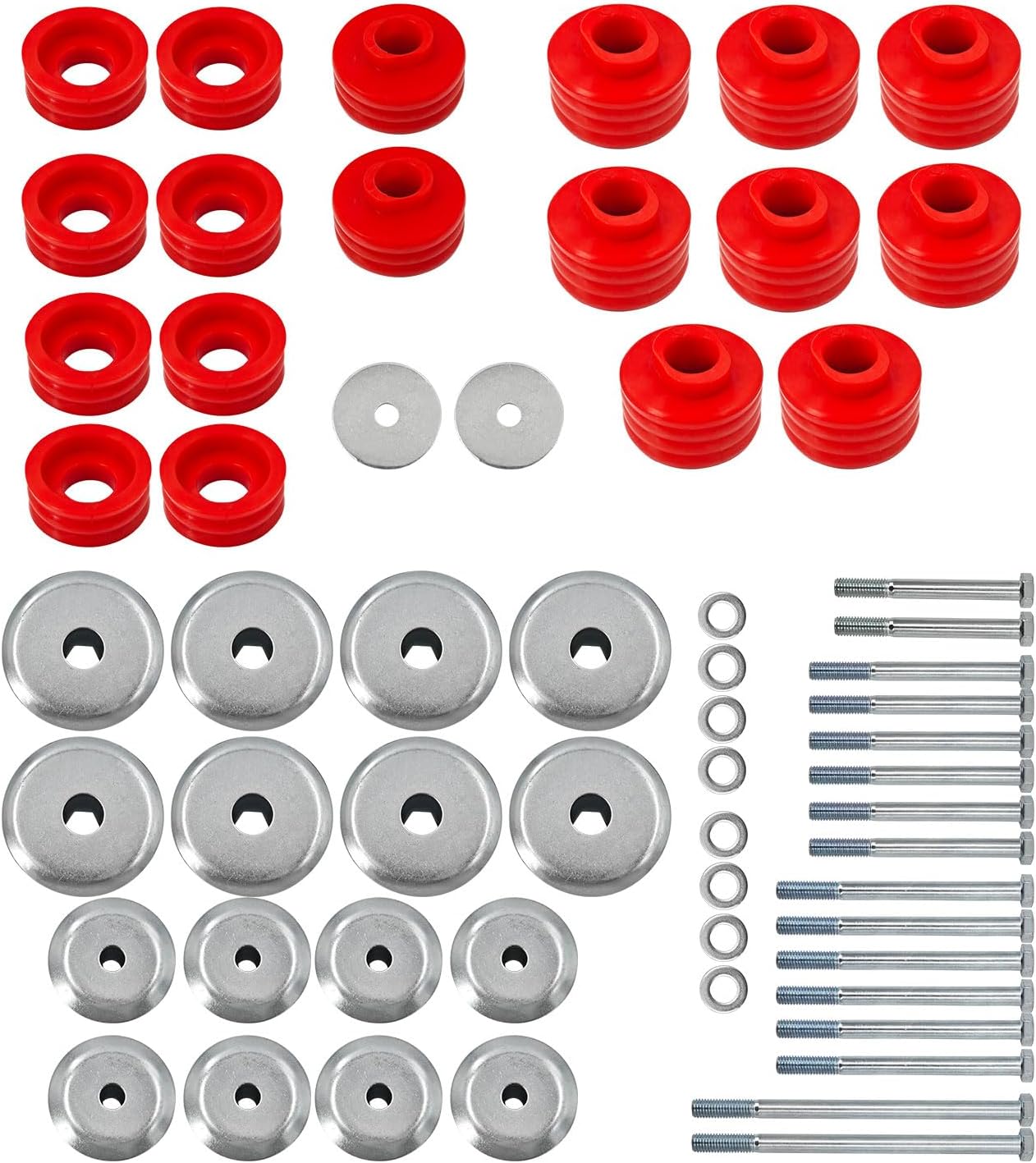 KF04058BK Body Mount Bushing Kit Replacement for Ford F250 F350 Super Duty 1999-2007 2WD/4WD Polyurethane Body Cab Mounts with Steel Sleeves & Hardware (Red)