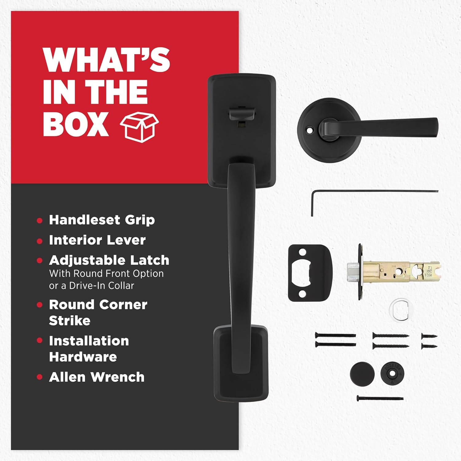 Kwikset Brentford Front Door Handle No Lock, Entry Handleset Exterior with Trafford Interior Reversible Lever, Non-Locking, Matte Black, Deadbolt Not Included