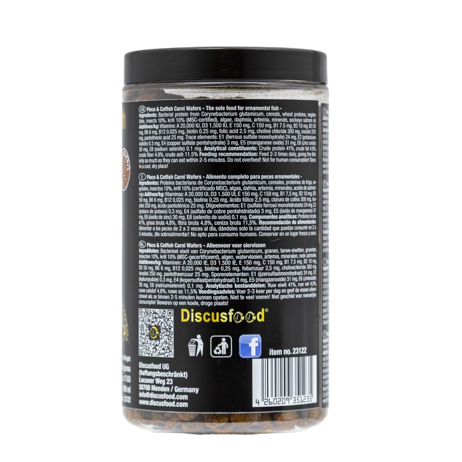 Discusfood Pleco & Catfish Carni Wafers, 500 g, forro para bagres, pastillas para bagres, carnívoros, para todos los bagres y peces ornamentales con alta necesidad de proteínas