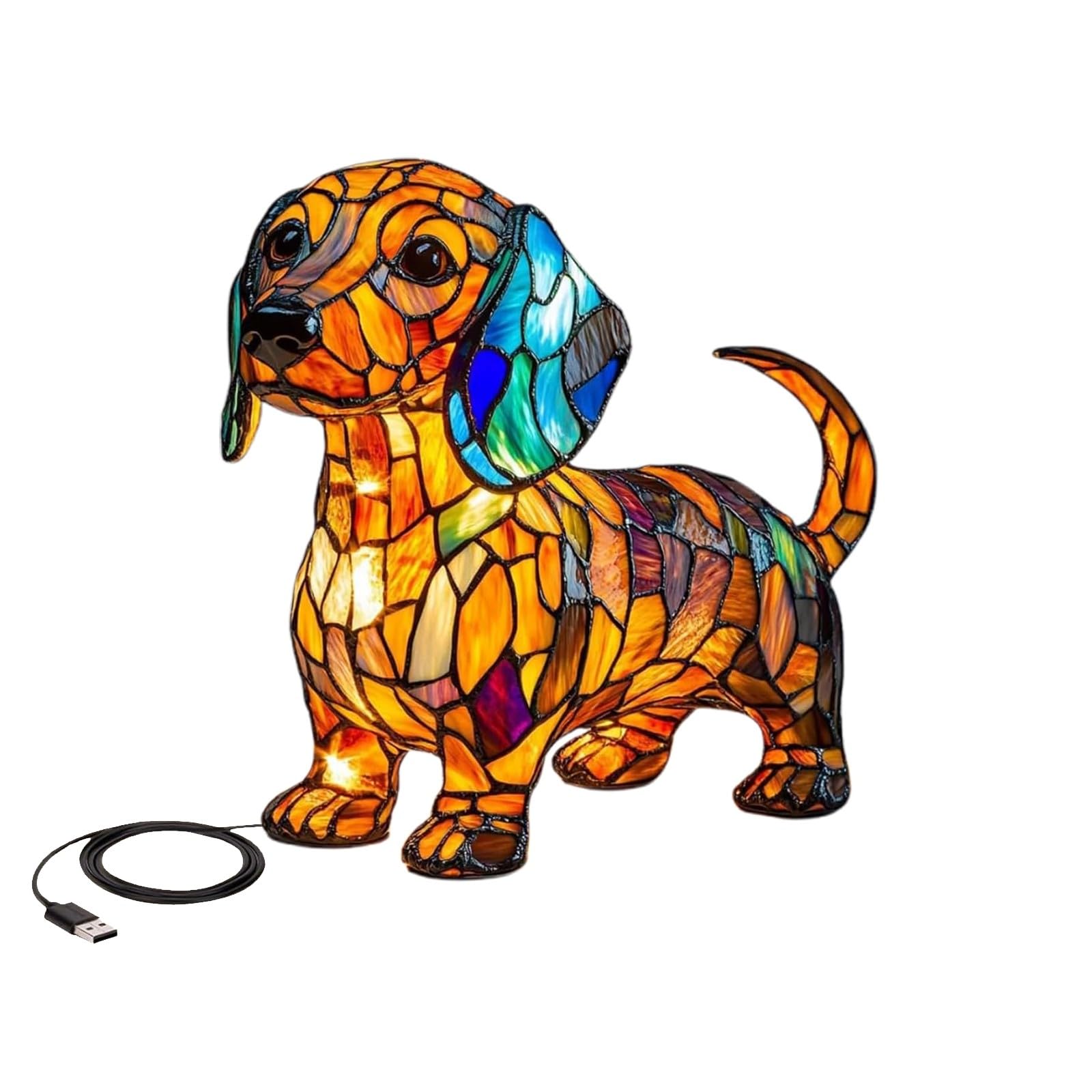 Lampe De Chevet Artistique Pour Chien – Lampe De Table LED Sur Le Thème Du Chien Mignon, Petite Veilleuse Rétro En Résine, Décoration D'intérieur Vintage Pour Chambre à Coucher Et Cadeau Amusant