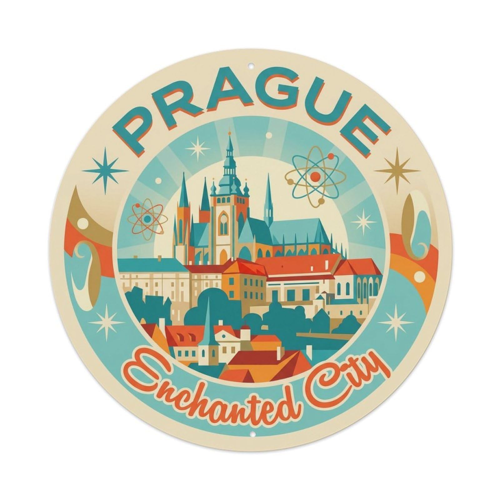 Vintage Travel Prague Czechia Way Metal Tin Sign