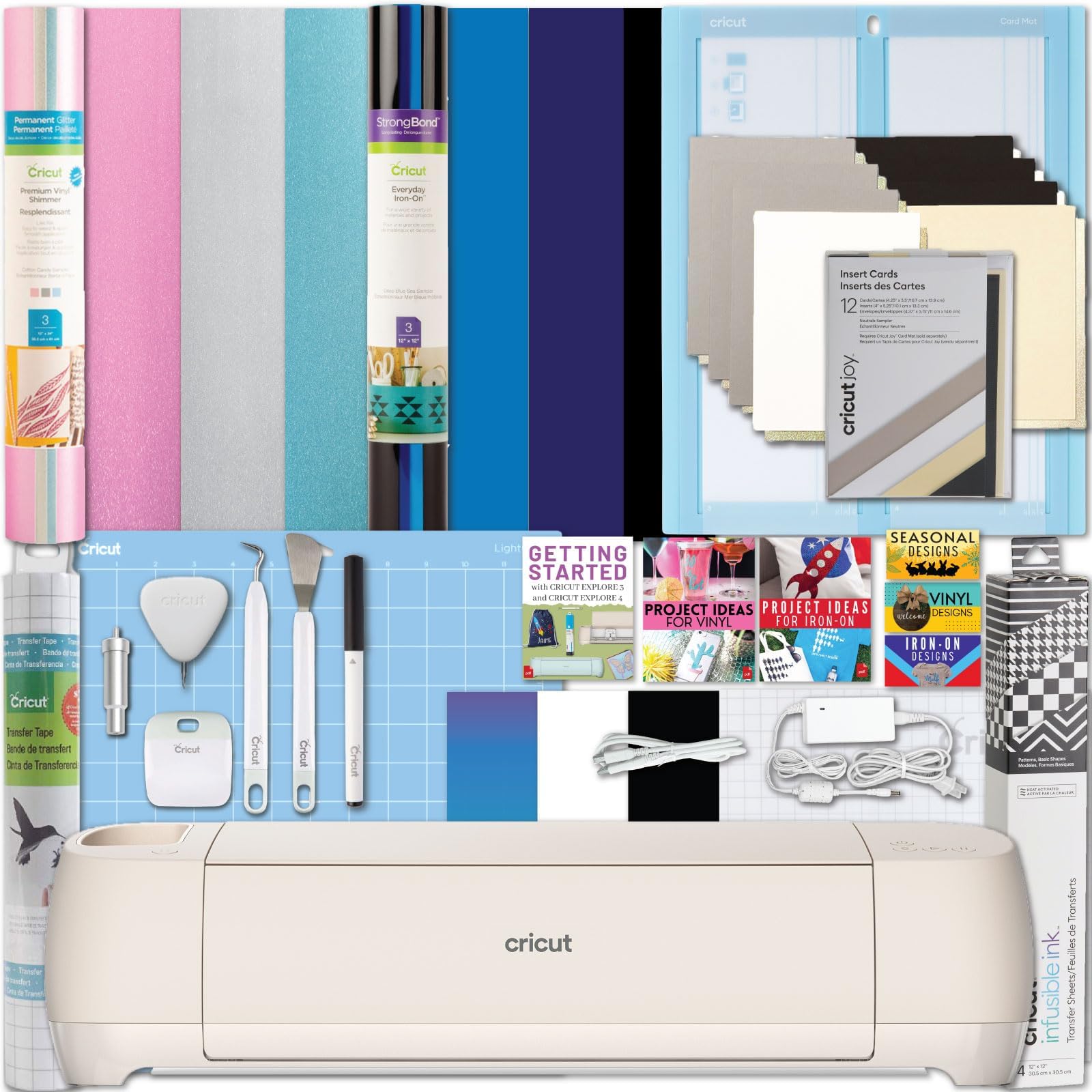 Explore 4 Machine Ultimate Bundle- Rainbow Vinyl Sampler, Infusible Ink, Card Making Kit, Iron-On Sampler Roll, Tool Set and Cutting Mats, Beginner Cutting Machine Set for Die-Cutting Projects