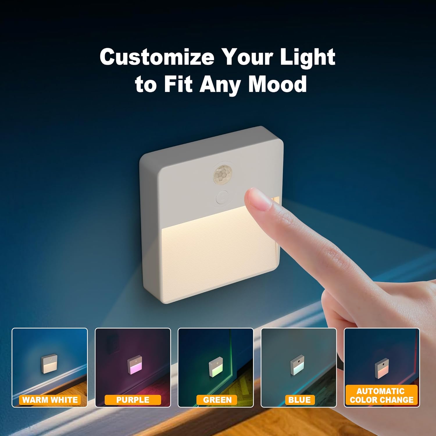 SASWELL LED Night Light with Motion & Dusk Sensor, 2-Pack, Battery-Powered & Rechargeable, Multi-Color, Dimmable, for Bedroom, Stairway, Closet Multicolor