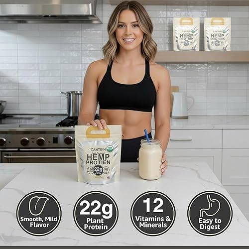 Miniatura 3 de Cantein Proteína orgánica de cáñamo en polvo, batido de proteínas veganas y vegetales, sin lactosa y lácteos, sin gluten, limpio y natural, vainilla