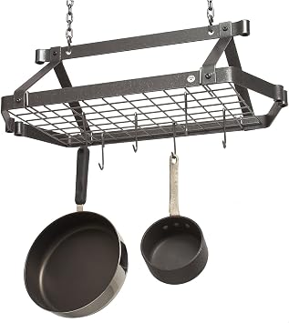 Enclume Decor Retro Rectangle Ceiling Rack with Grid, Hammered Steel
