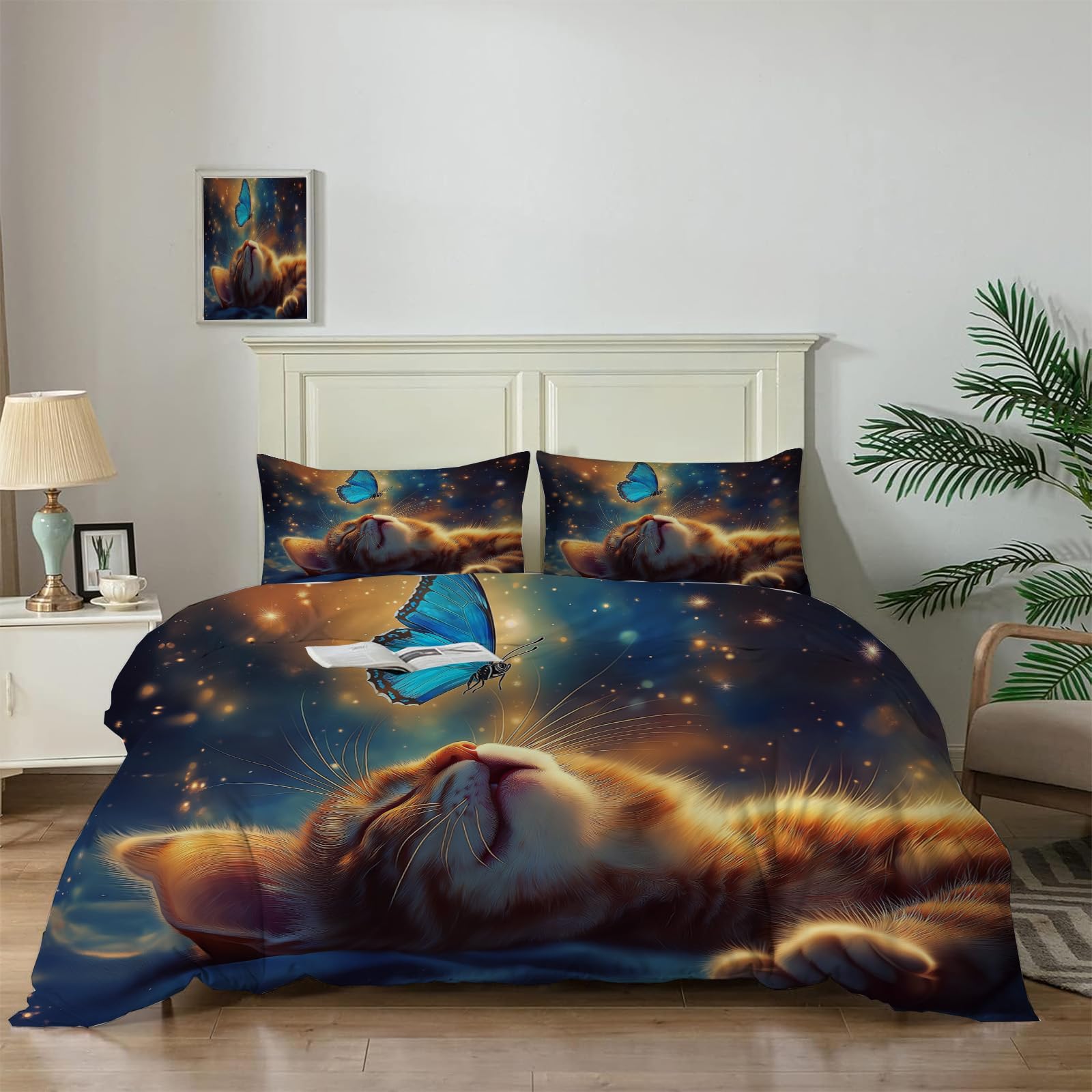 Parure de lit papillon et chat 140x200 pour une chambre d'enfant douce