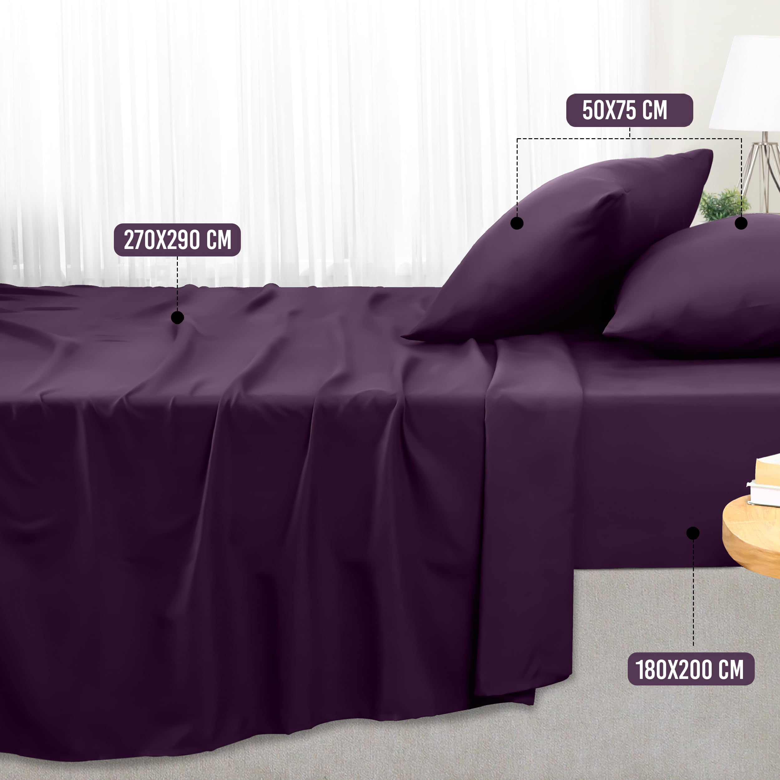 Utopia Bedding - Set Lenzuola Letto Matrimoniali 4 Pezzi 180x200 cm - Spazzolata Poliestre di Microfibra - Oeko-Tex Certificato - Lenzuolo con Angoli, Lenzuolo Piatto e 2 Federe 50x75, Porpora