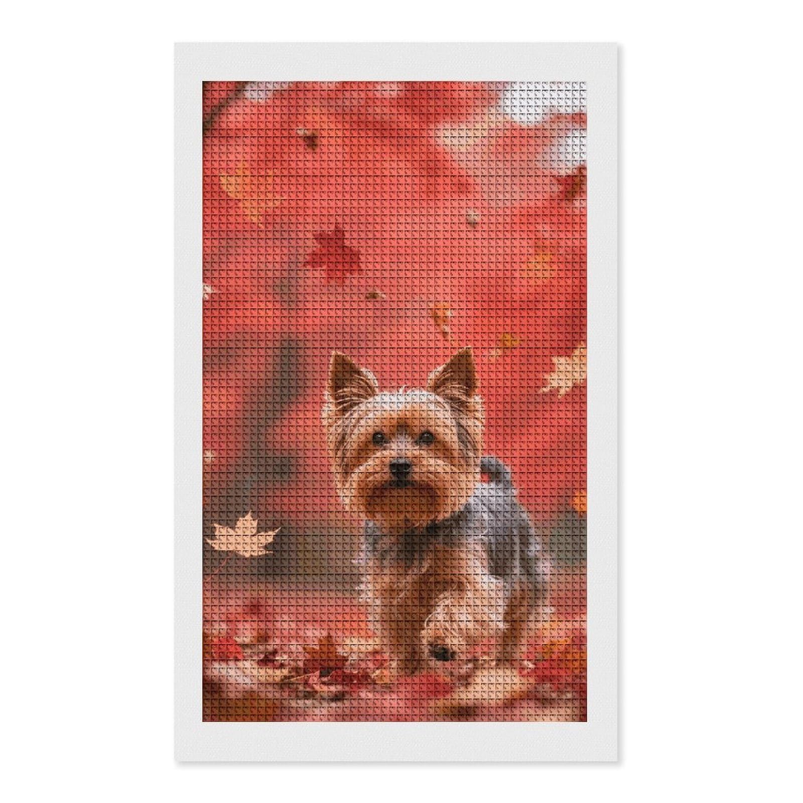 FodPand Yorkshire Terrier in Maple Forest 5D Diamond Painting Kits for Adults Beginners Full Drill Square Diamond Dots Pictures Gem Art Supplies for Home Wall Room Decoration DIY Craft Set Gift 12X20