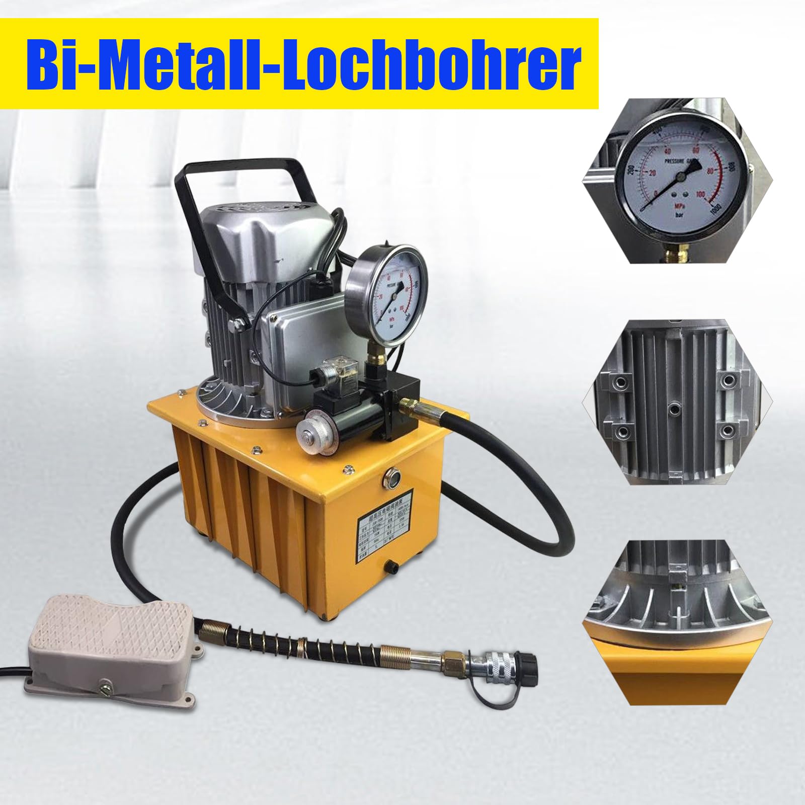 Bomba hidráulica eléctrica con válvula solenoide, 750 W, 2-70 MPa