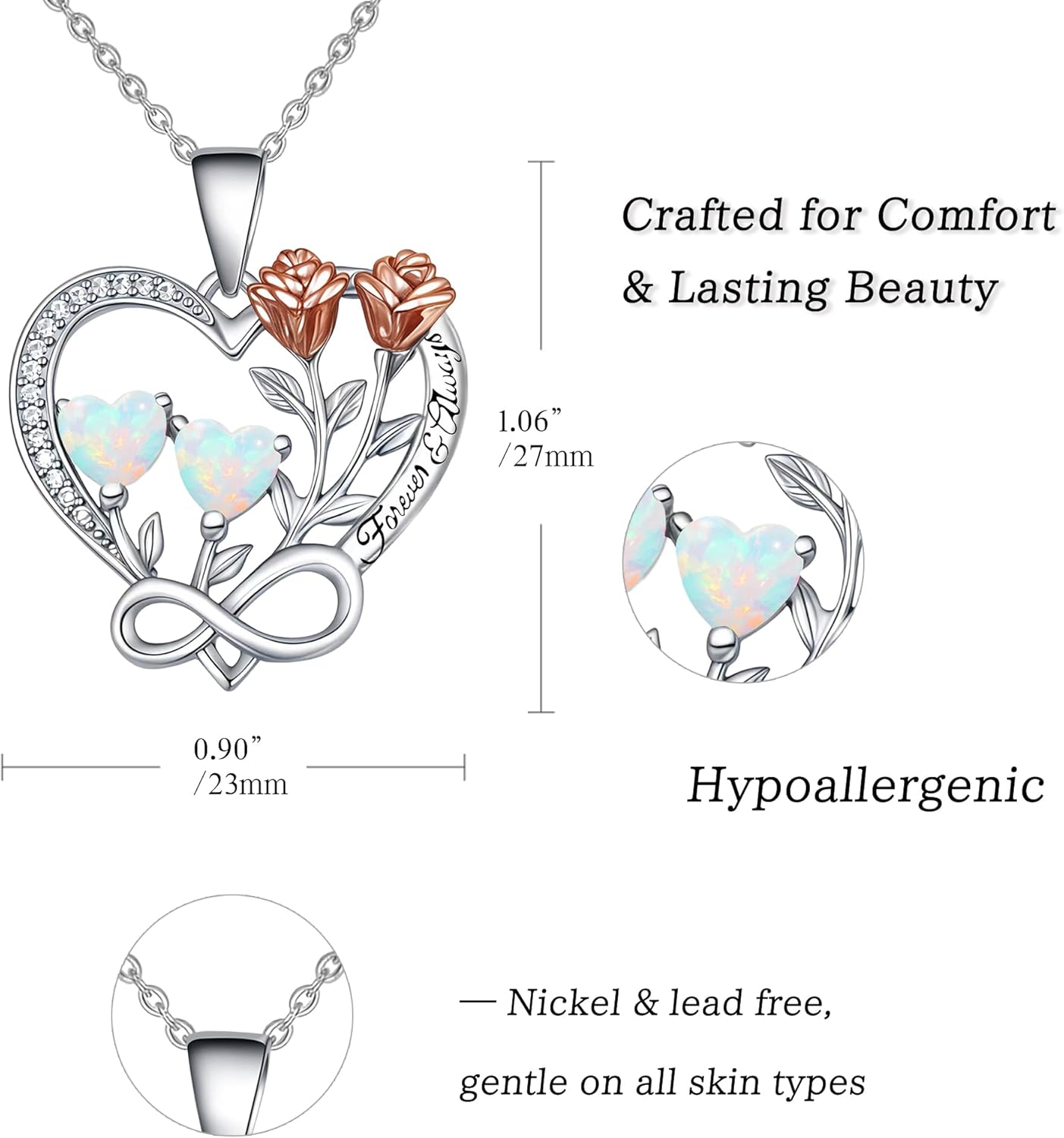 Heart Infinity Necklace - 925 Sterling Silver Double Rose Pendant - Birthstone Necklace Gift for Her - Image 7