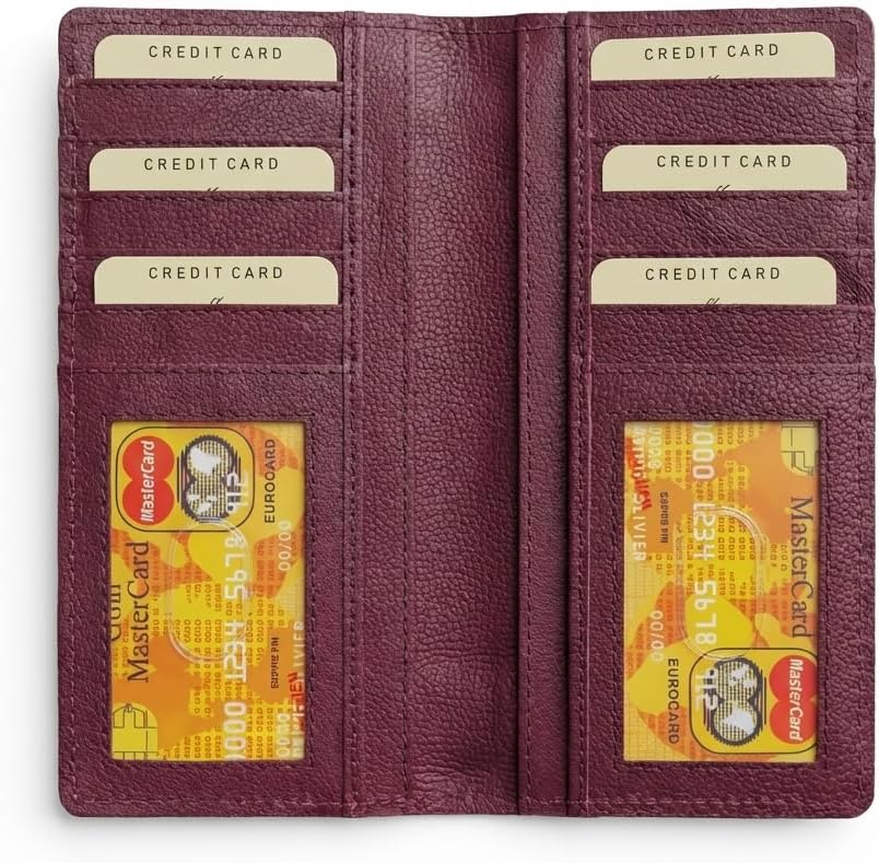 Mens Long Cowboy Wallet Genuine Cowhair Praying Cowboy Cross Concho Leather Roper Bifold (Wine)