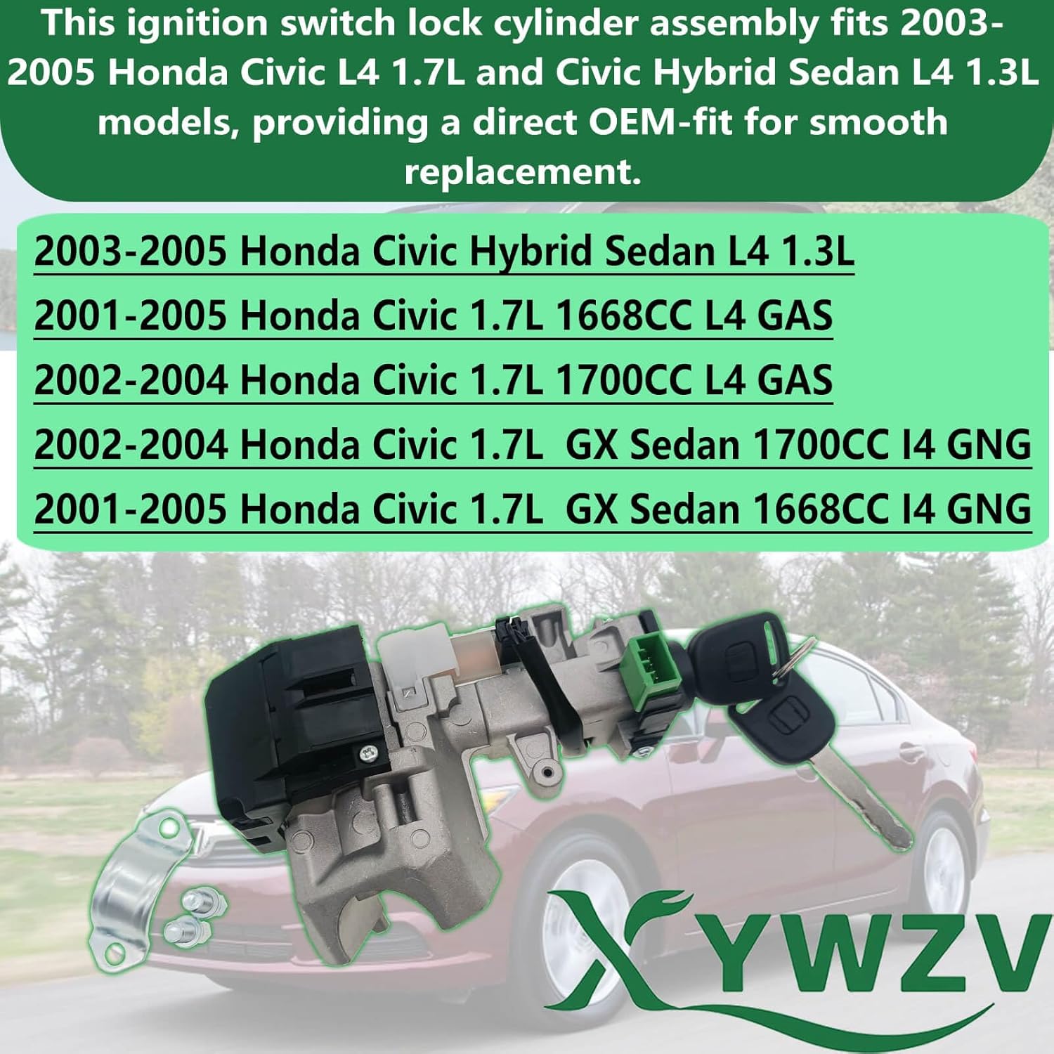 Ignition Switch Lock Cylinder with Chip & 2 Keys for 2003-2005 Honda Civic | Steering Column Lock Assembly Replacement 35100-S5A-A82 35100S5AA82
