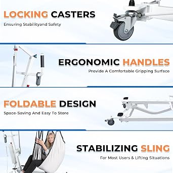 Electric Patient Lift for Home, 6-in-1 Foldable Patient Transfer Lift with Sling, Electric Sit to Stand Lift Assist, Floor & Fall Elderly Lift for Home Seniors Elderly Adults