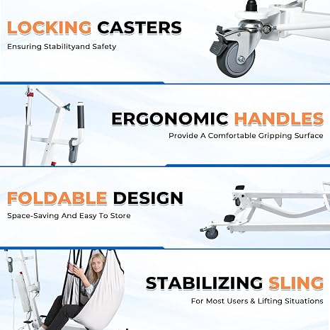 Electric Patient Lift for Home, 6-in-1 Foldable Patient Transfer Lift with Sling, Electric Sit to Stand Lift Assist, Floor & Fall Elderly Lift for Home Seniors Elderly Adults