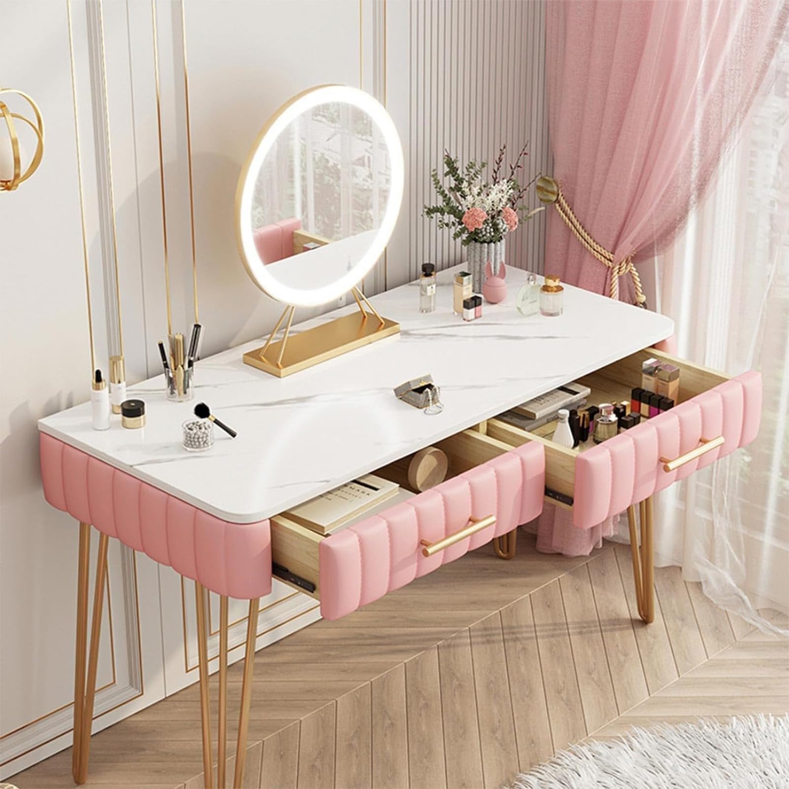Set da scrivania con specchio e 2 grandi cassetti, elegante per donne e ragazze, per camera da letto/ufficio di casa o ufficio, perfetto come regalo di Natale e compleanno