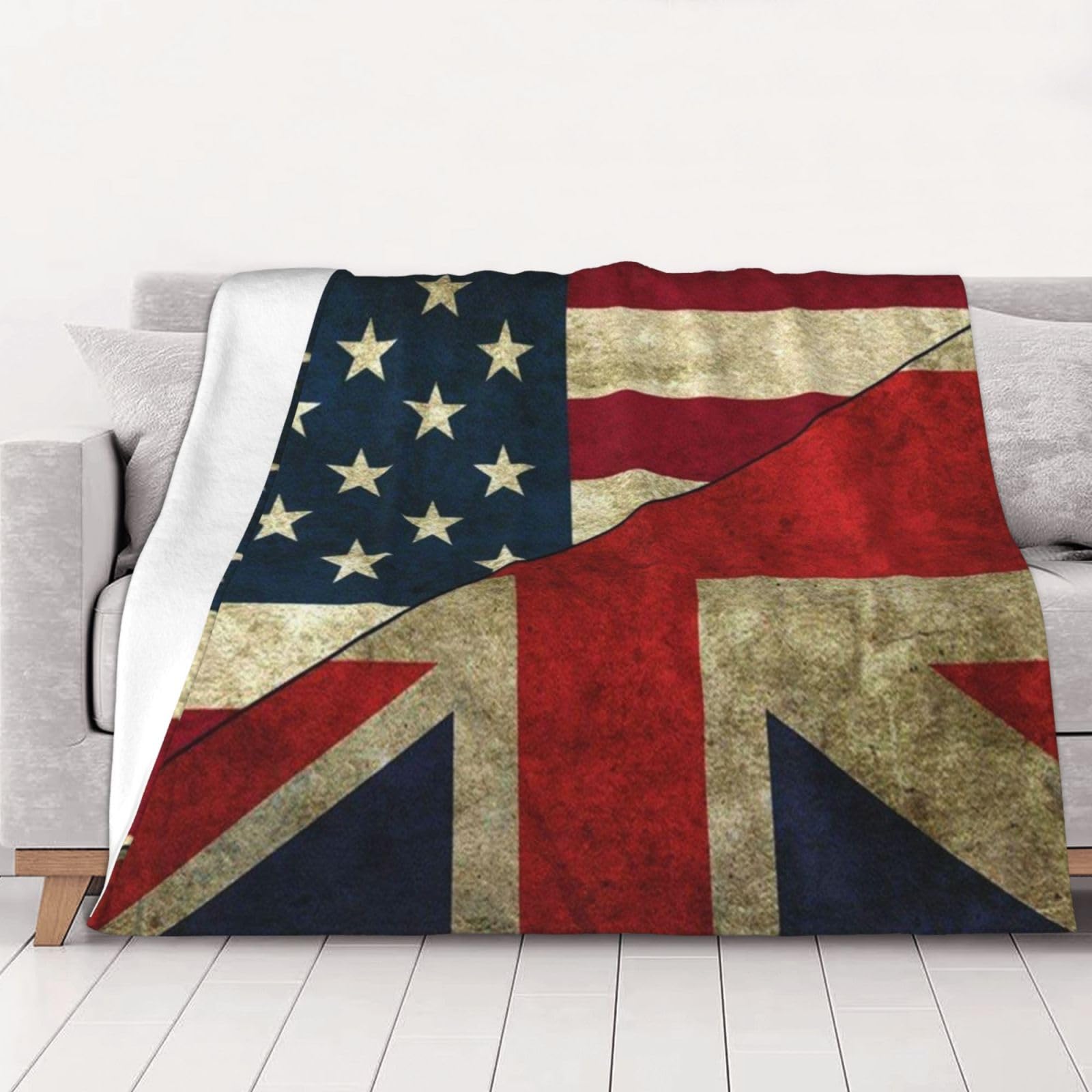 AUBKFELD USA Uk Flag Printed Flannel Blanket 102x76 CM, Soft & Warm Throw Blanket for Sofa/Couch/Bed/Car, Gifts for Audlts Women Men