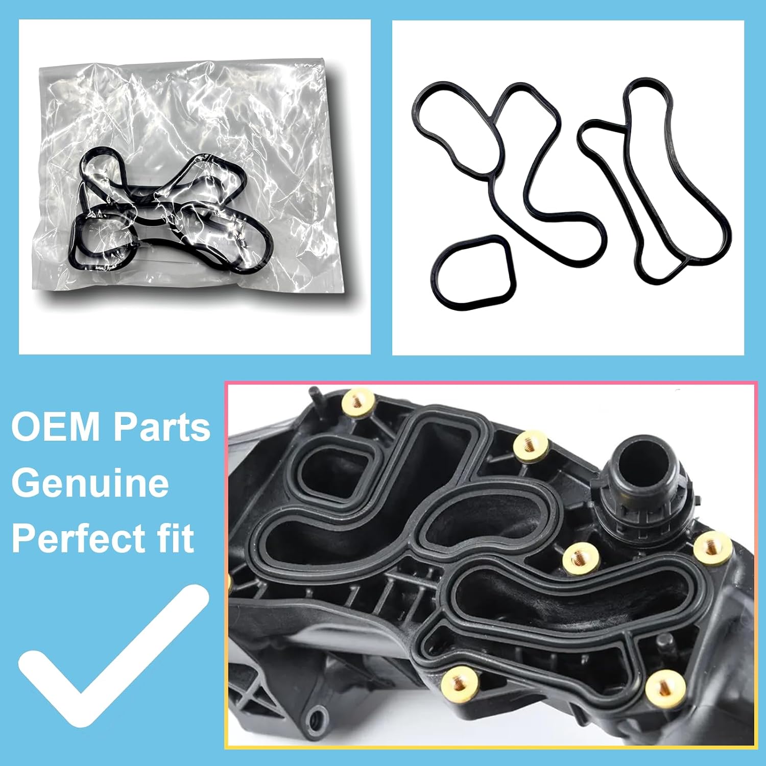 OEM Parts 11428591462, B46 B48 B47 Engine Oil Filter Cooler Gasket, Compatible with 2016-2023 BMW 120d 230i 330i 430i 530i 740eX X3 X4 X5 Oil Cooling Heat Exchanger Seal kit, OE 11428576430