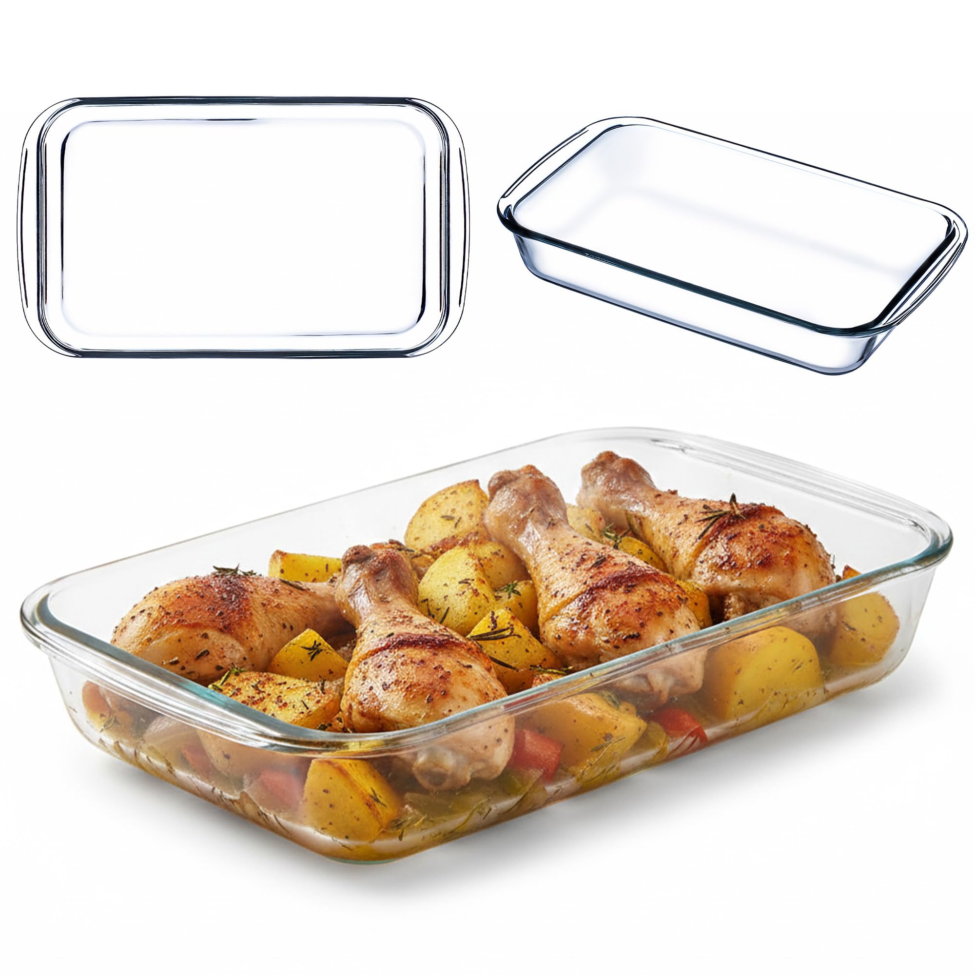 Hejo 2 stuks glazen ovenschotels, 1 l, rechthoekig, met handvat, oven